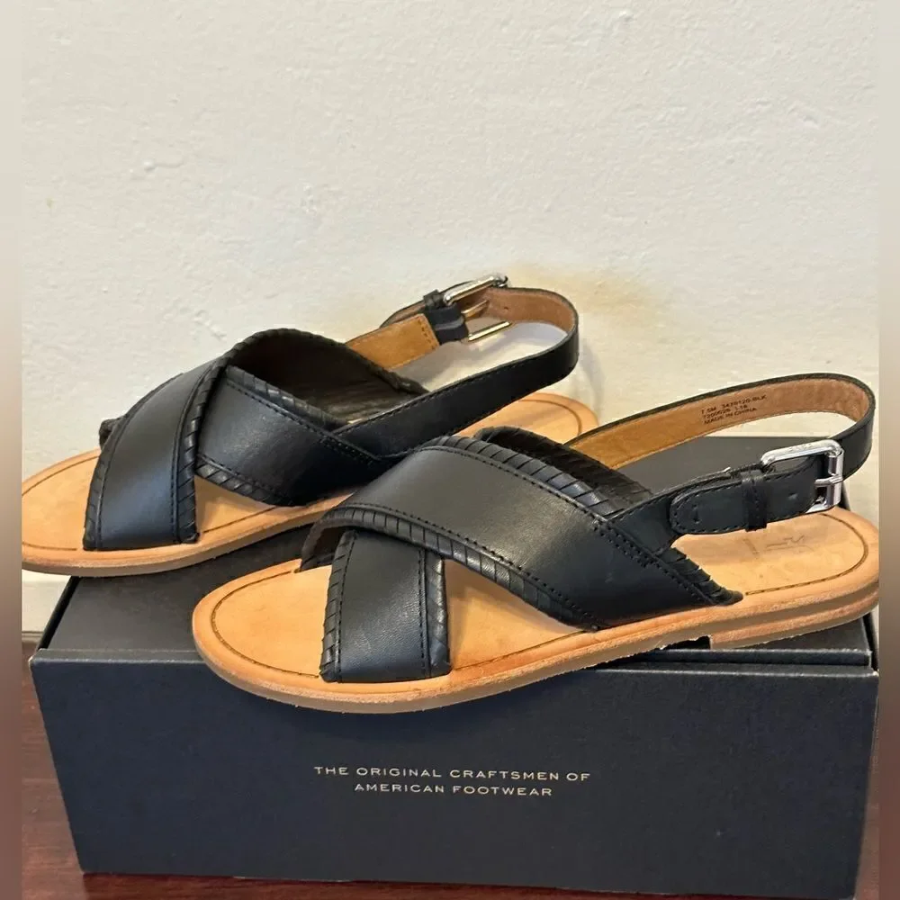 💥Frye Women’s leather feather criss cross black sandal size 7,5 NIB